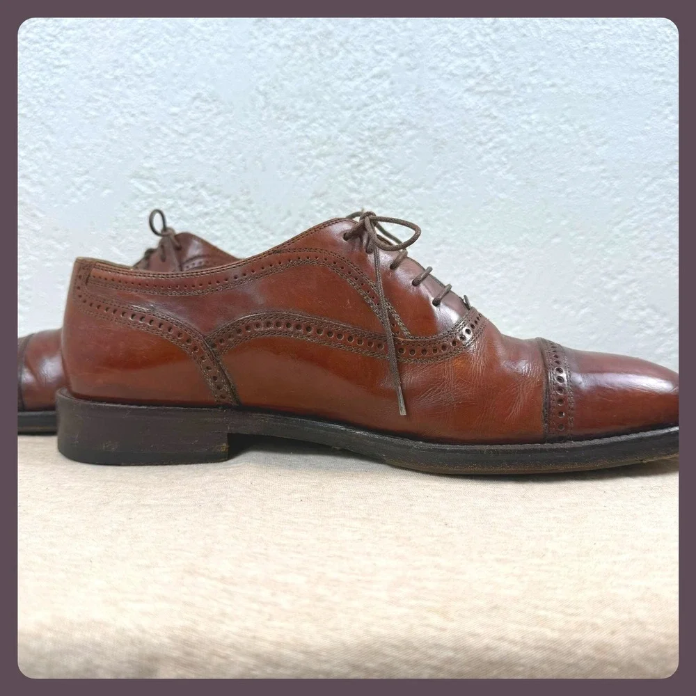 Cole Haan Briaano Mens Brown Leather Cap Toe Oxford Dress Shoes Made in Italy‎